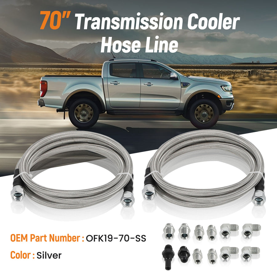 6AN 70 Braided Transmission Cooler Lines KitFor compatible for GM 4L60E 4L80E OFK19-70-SS