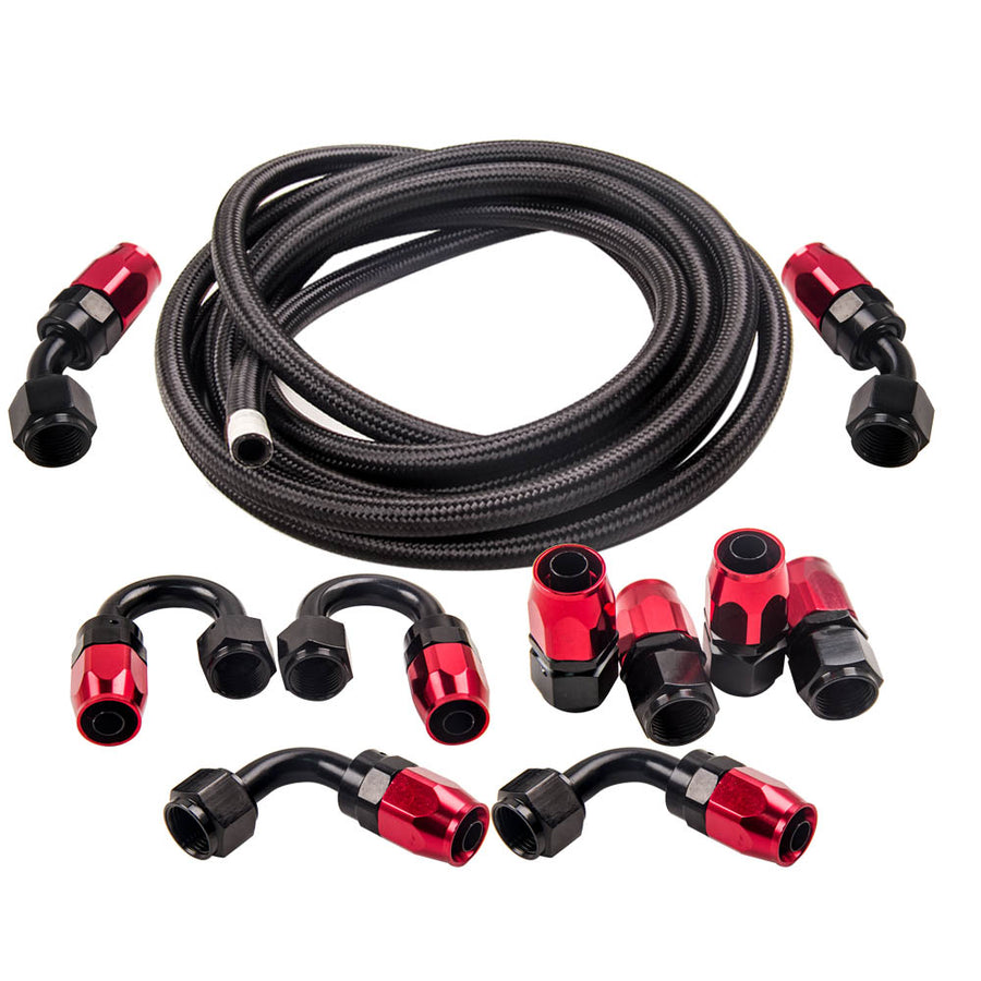 Universal Adjustable Fuel Pressure Regulator Kit + 100psi Gauge -6AN Black andRed