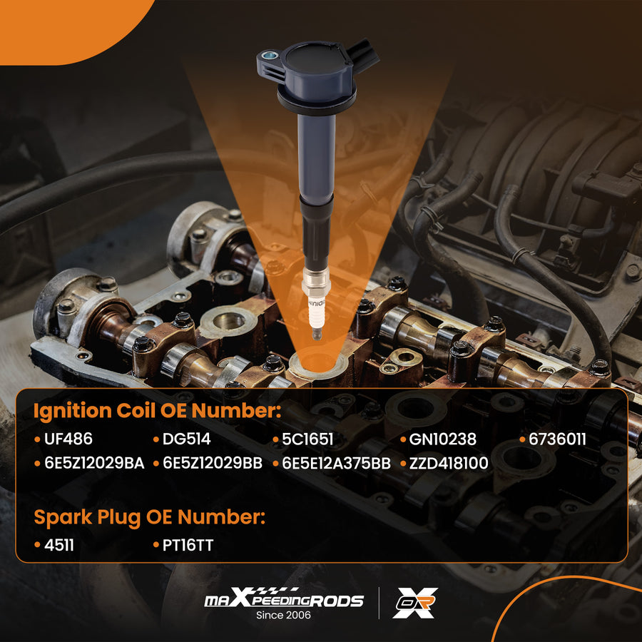 6 Ignition Coil + Spark Plug compatible for Ford Escape Fusion compatible for Lincoln Zephyr compatible for Mercury UF486