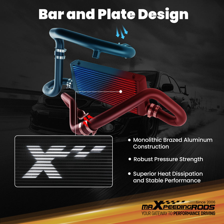 3 AluminumIntercooler Kitfor compatible for Subaru Impreza WRX GC8 96-00 600x300x76mm