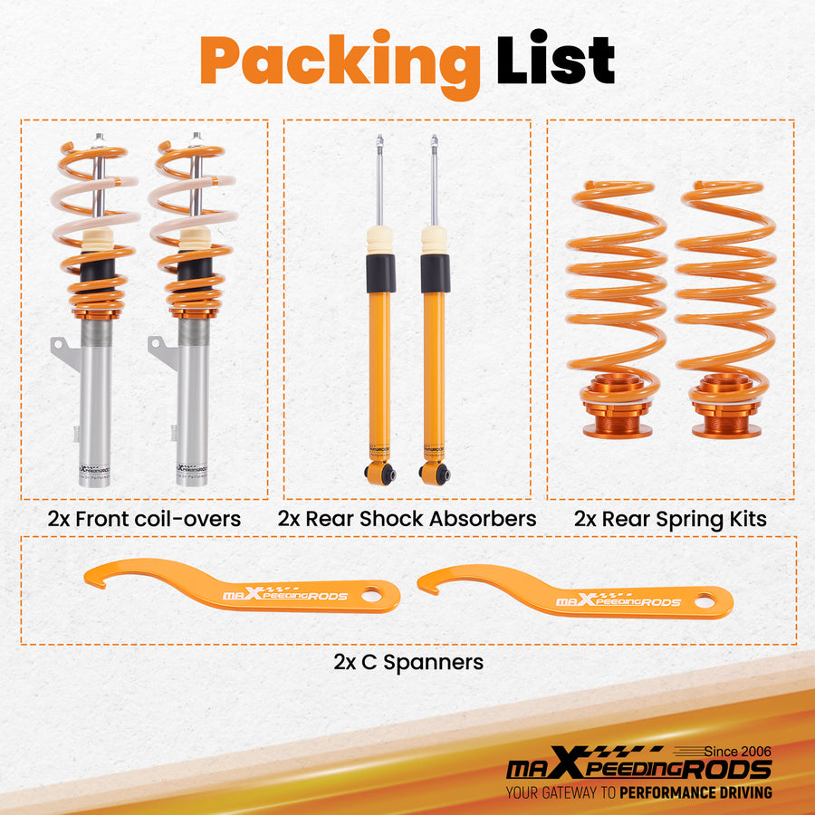 Coilovers Adjustable Lowering Coils compatible for VW Golf MK8 Hatchback 2020-2022 compatible for FWD