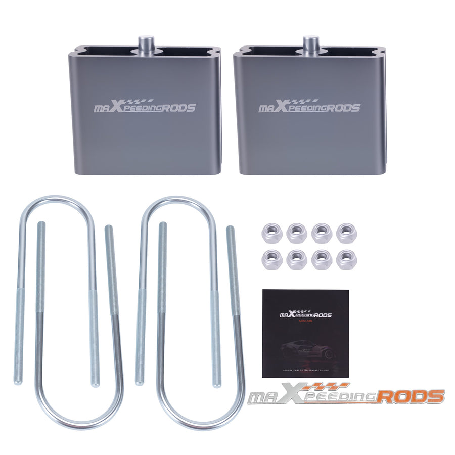4 Aluminium Leaf Spring Lowering Blocks Kit with U-Bolts Universal Drop Kit