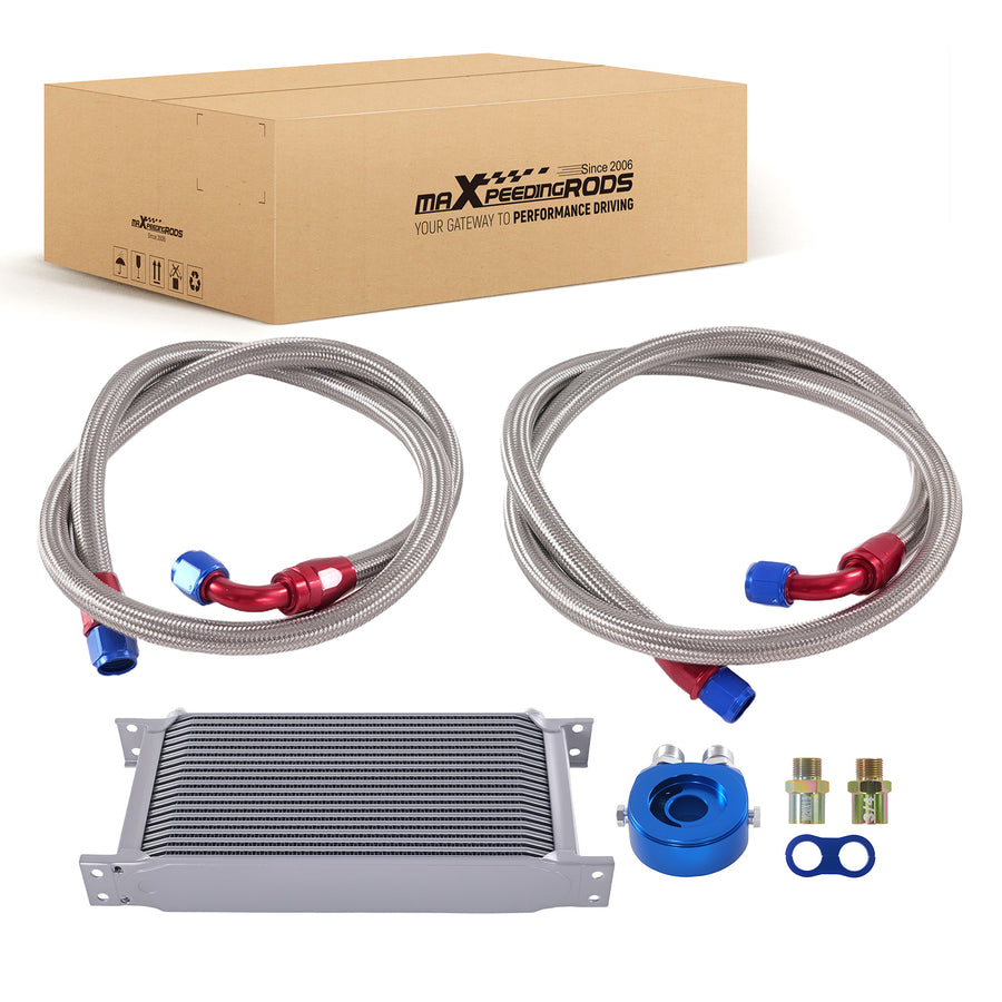 AN10 19 Row AN10 Aluminium Oil Cooler Kit Universal w/ Thermostat Sandwich Plate