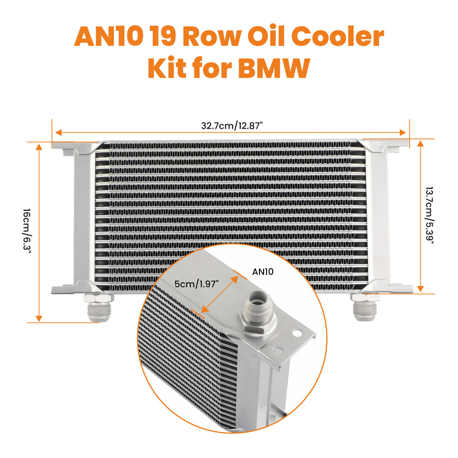 AN10 19 Row AN10 Aluminium Oil Cooler Kit Universal w/ Thermostat Sandwich Plate