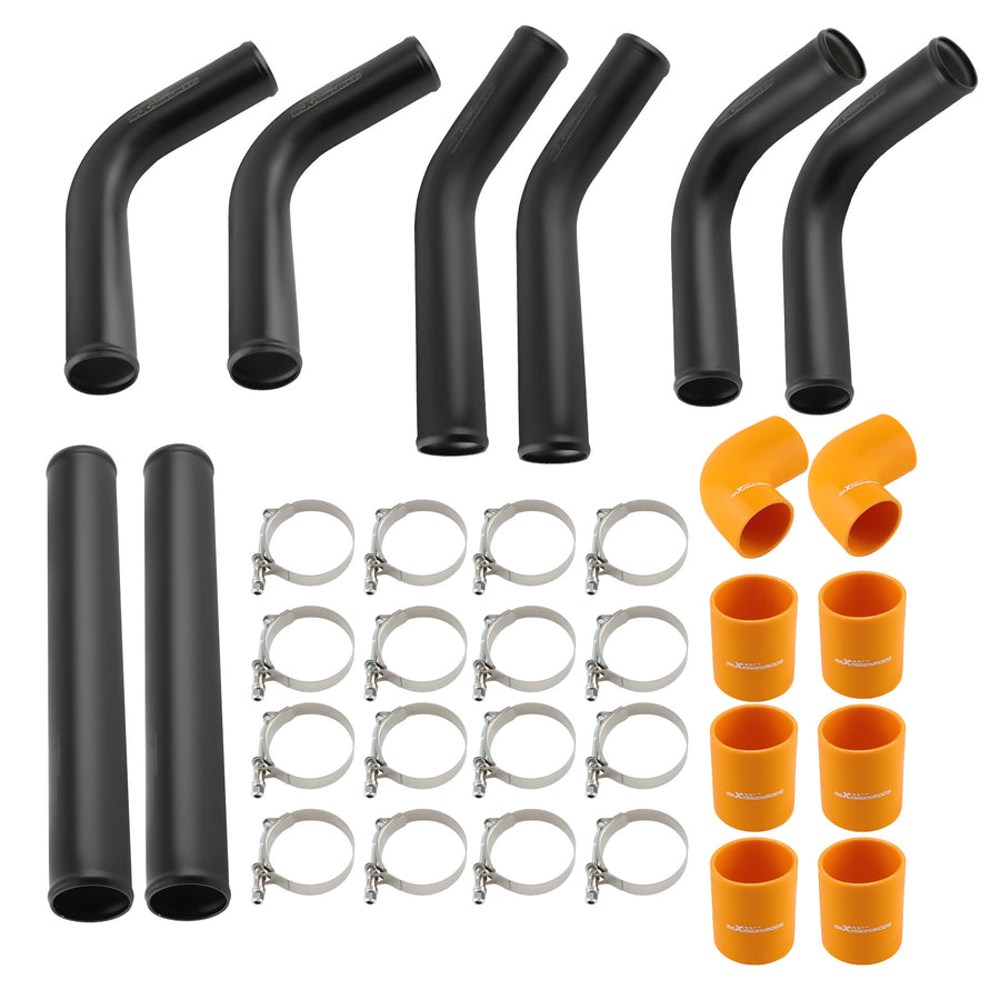 2.5 Inch Universal Aluminium Intercooler Pipe Tube Kit + Silicone HoseClamps