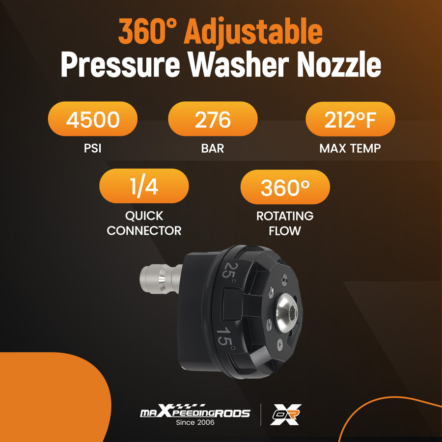 1/4in 6 in 1 Pressure Washer Nozzle Quick Connect 4500 PSI Adjustable Universal