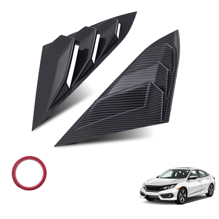 Car Quarter Louvers Window compatible for Honda Civic 2016-2020 Sedan Carbon Fibre Look