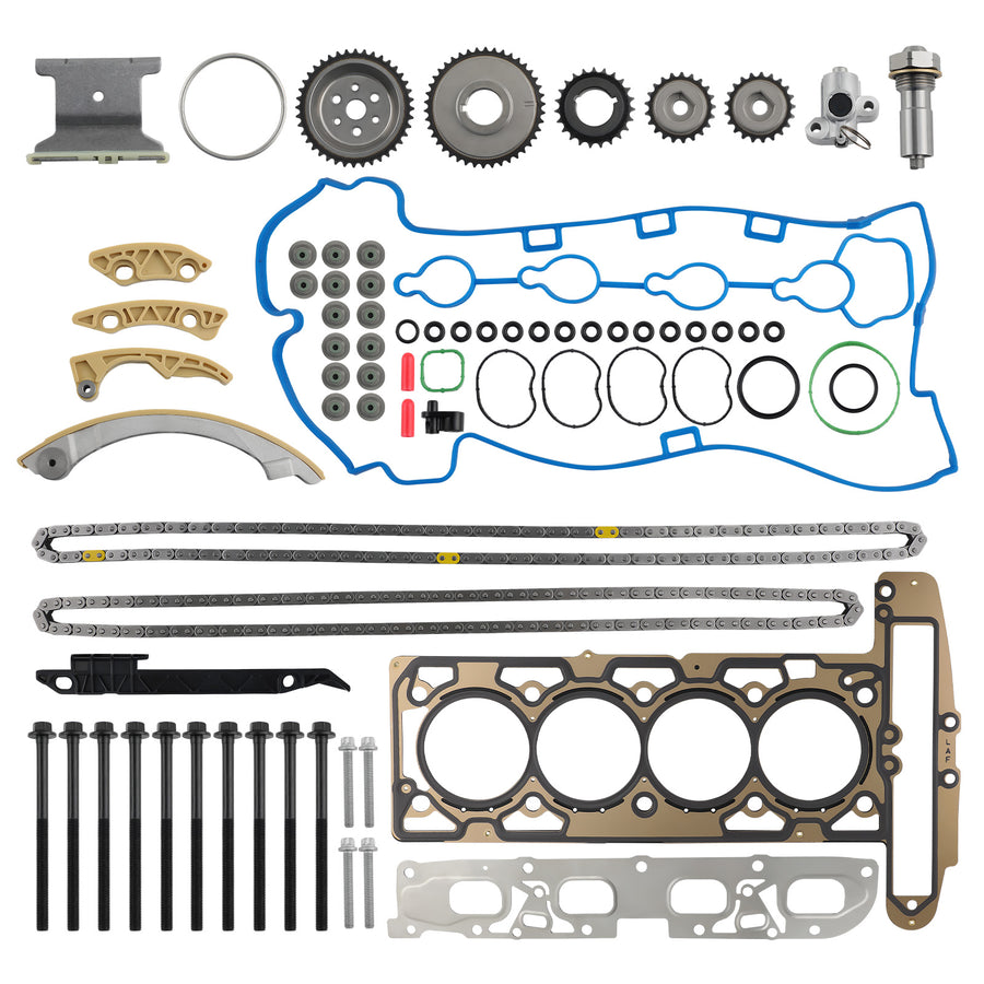 Timing Chain KitHead Gasket Bolts Set compatible for GM Ecotec 2.0L 2.4L DOHC 2009-2016