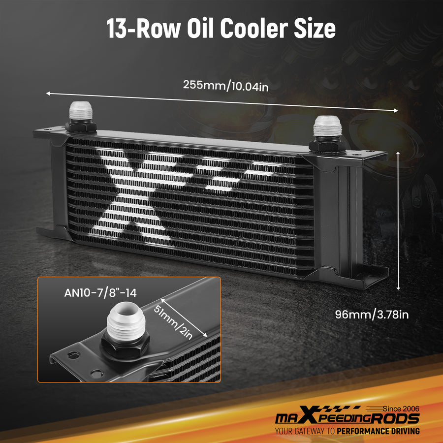 13 Row Transmission Oil Cooler Kit Universal 10 AN Aluminium Engine Cooler Black