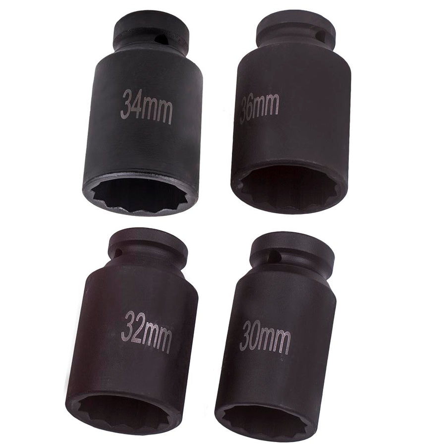 4PCS 1/2 Drive Spindle Axle Nut Socket 12 Point 30mm 32mm 34mm 36mm Remover