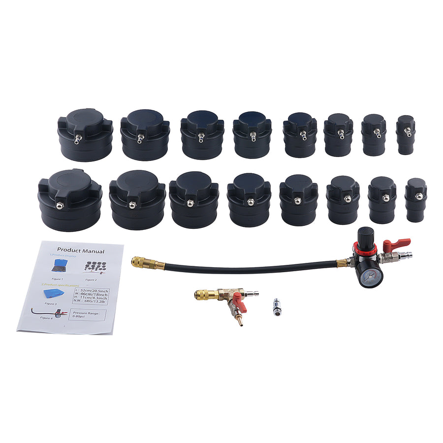 19 Pcs Turbo System Leakage Tester Tool Set Turbocharger Turbo Boost Leak Tester