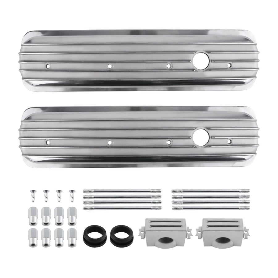 2xFabricated Aluminium Valve Covers Centre Bolt For SBC Small Block compatible for Chevy engines