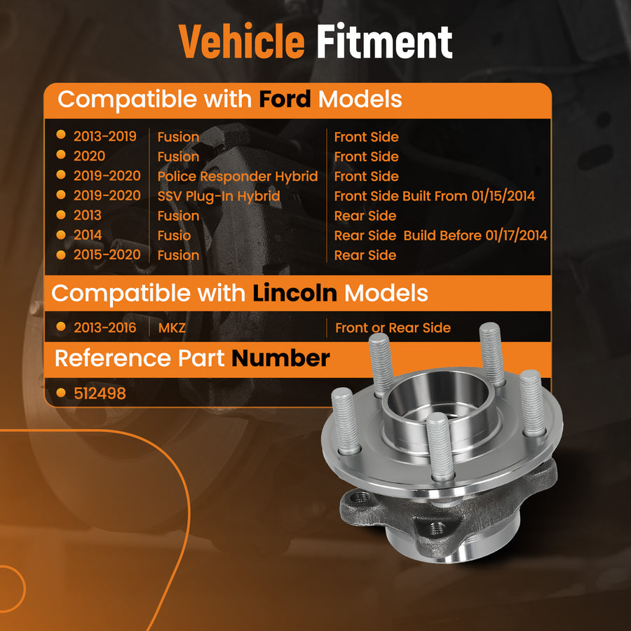 Front Wheel Bearing Hub Assembly for 2013 2014 2015 2016 compatible for Ford Fusion compatible for Lincoln MKZ