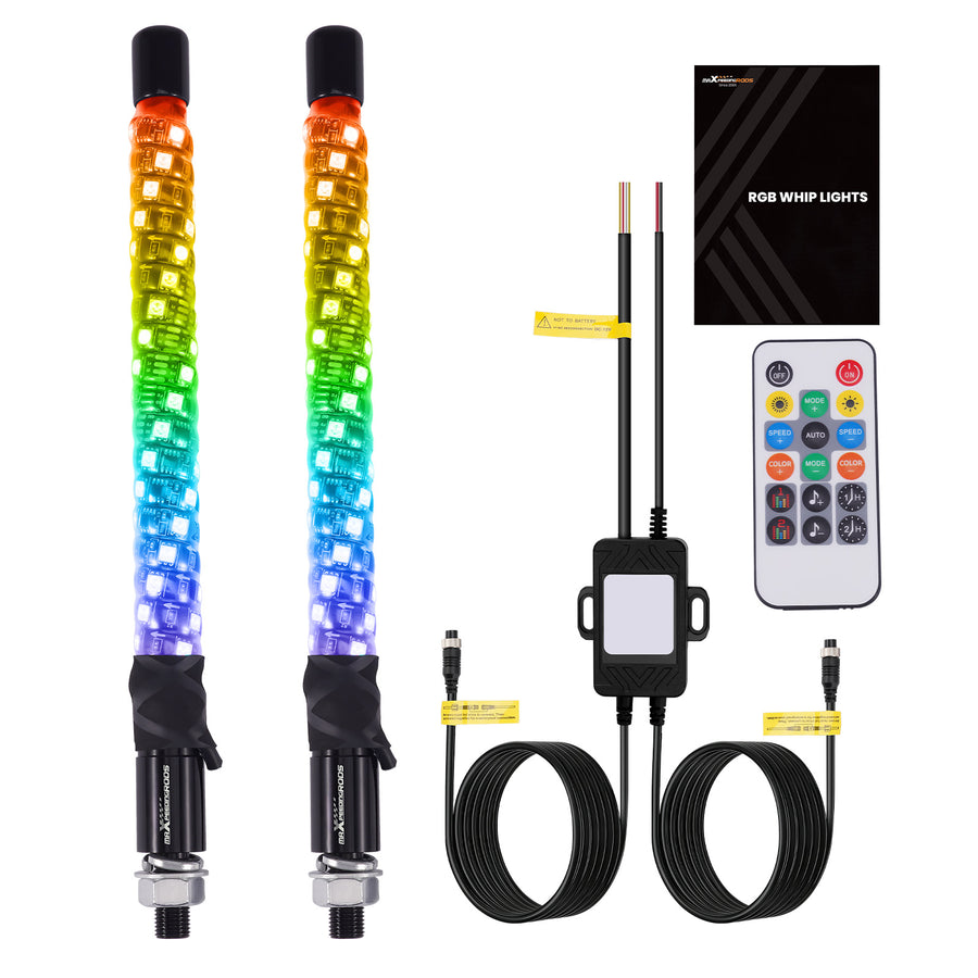2PCS 1FT LED Whip Lights with AppRemote Control Music Mode, RGB Spiral Chasing Lighted Whip with DIY Patterns Driving Response, Signal Light for UTV ATV compatible for Polaris RZR compatible for Can-Am SXS