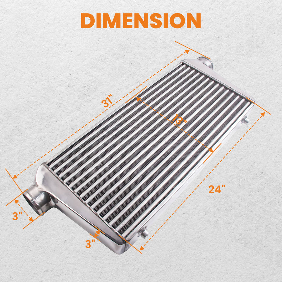 Universal Intercooler 31 x 13 x 3 3 Inlet / Outlet2.5 Aluminium Pipe Kit